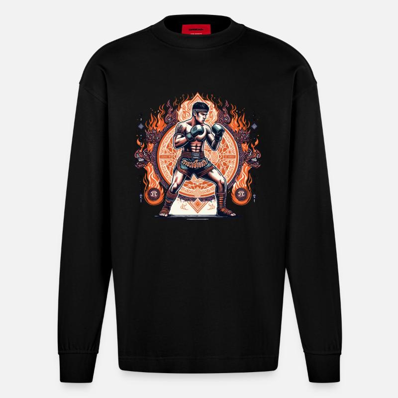 Muay Thai - Heavyweight Oversized Organic Langarmshirt Made in EU - SOLID BLACK