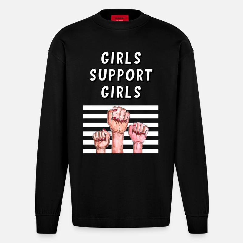 Mädchen unterstützen Mädchen - Heavyweight Oversized Organic Langarmshirt Made in EU - SOLID BLACK