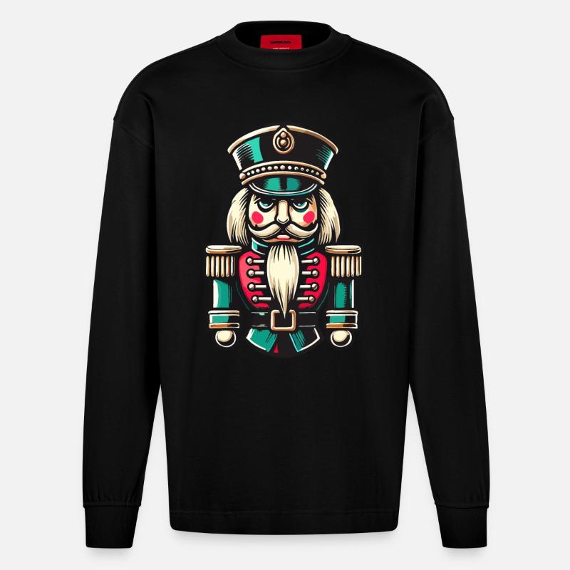 Illustration de casse-noisette de Noël - Manches longues bio épais oversize fabriqué en UE - SOLID BLACK
