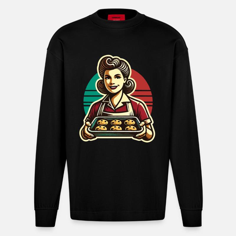 Nostalgisches Backerlebnis Retro - Heavyweight Oversized Organic Langarmshirt Made in EU - SOLID BLACK