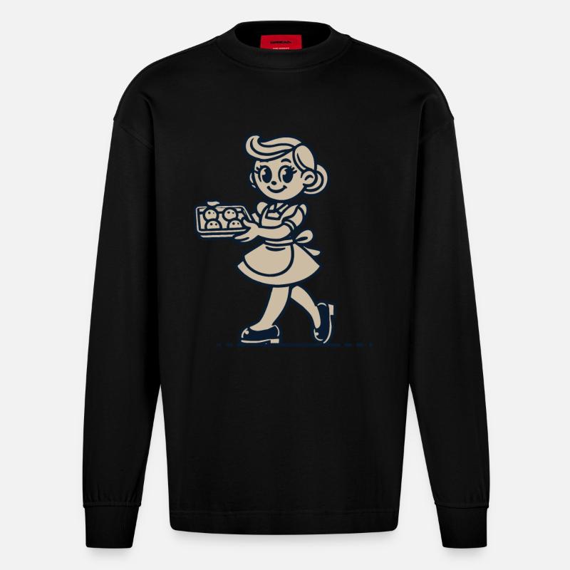 Cuisinier joyeux avec des biscuits - Manches longues bio épais oversize fabriqué en UE - SOLID BLACK