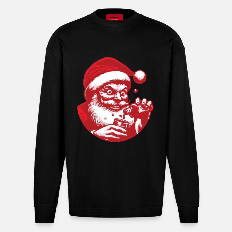 Le Père Noël aime l’alcool - Manches longues bio épais oversize fabriqué en UE - SOLID BLACK
