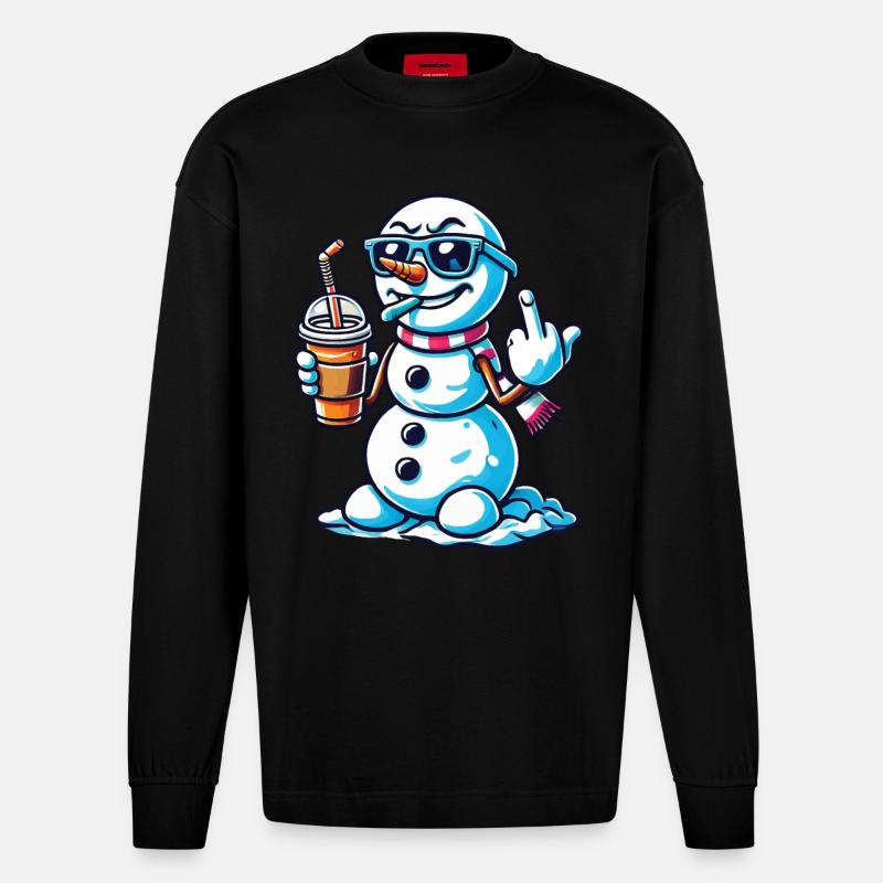 Cooler Schneemann Mit Mittelfinger Statement - Heavyweight Oversized Organic Langarmshirt Made in EU - SOLID BLACK