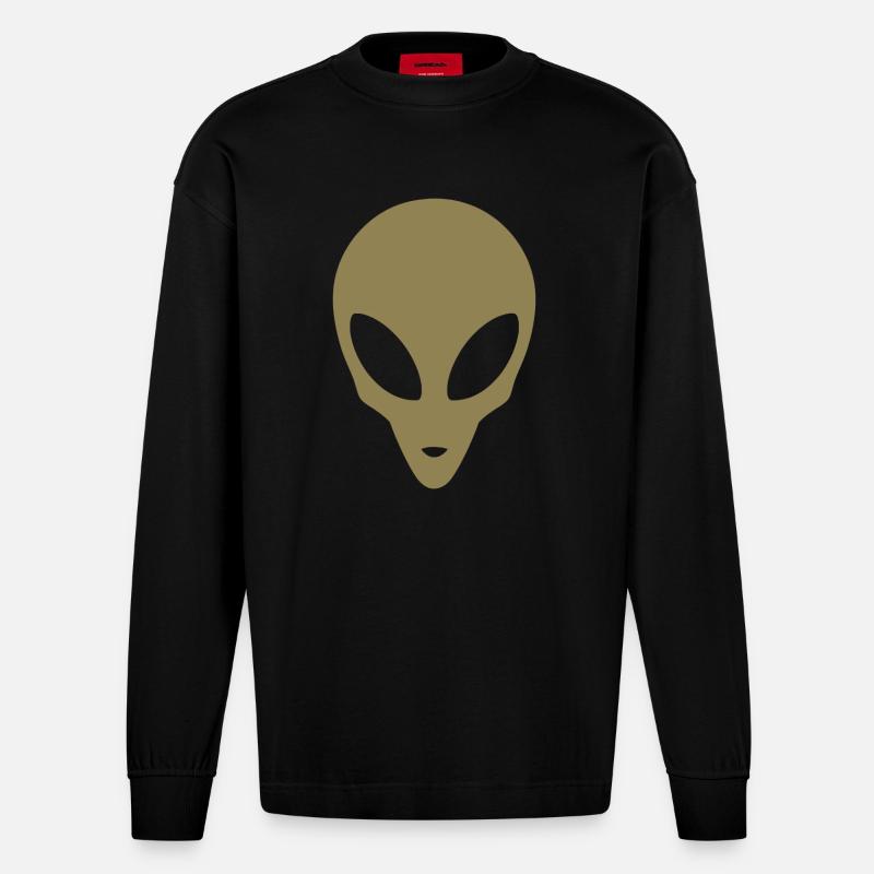 Silhouette eines Alienkopfes - Heavyweight Oversized Organic Langarmshirt Made in EU - SOLID BLACK