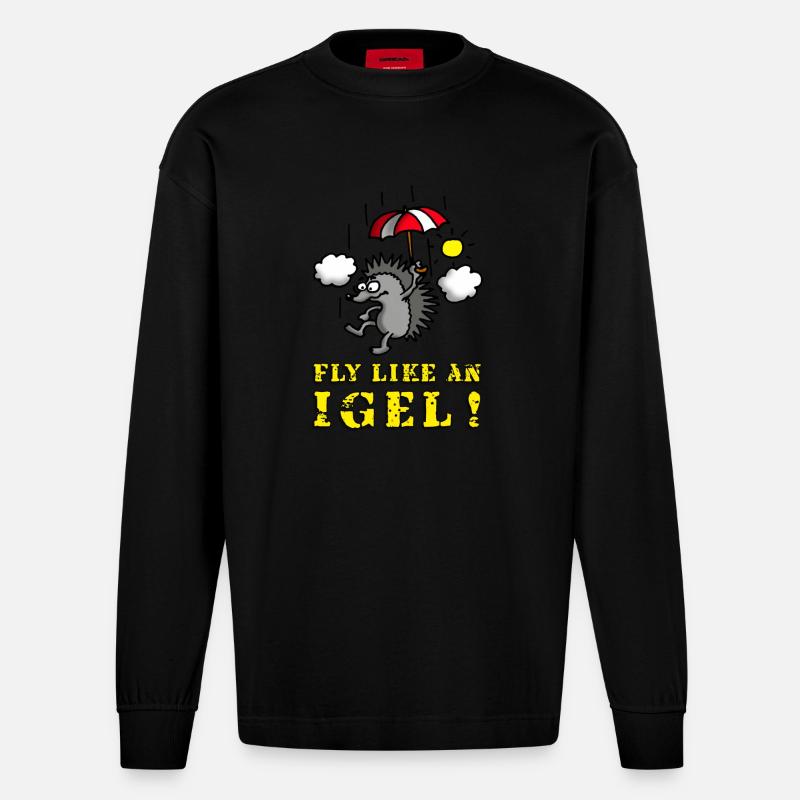 fly_like_an_igel_a - Heavyweight Oversized Organic Langarmshirt Made in EU - SOLID BLACK