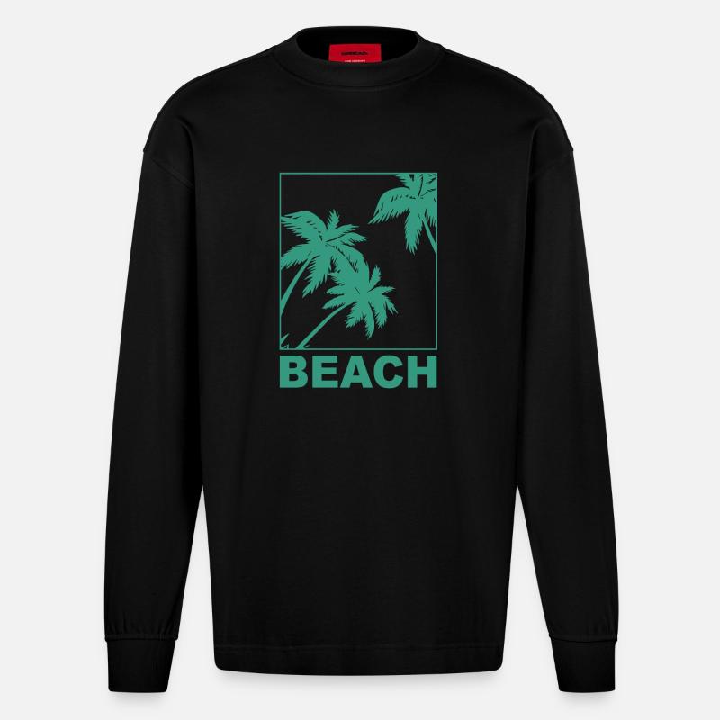 Beach Palms - Heavyweight Oversized Organic Langarmshirt Made in EU - SOLID BLACK