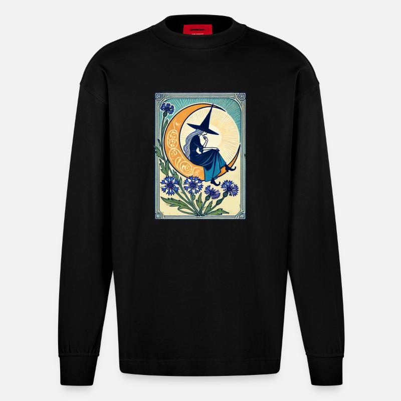 Blaue Hexe - Heavyweight Oversized Organic Langarmshirt Made in EU - SOLID BLACK