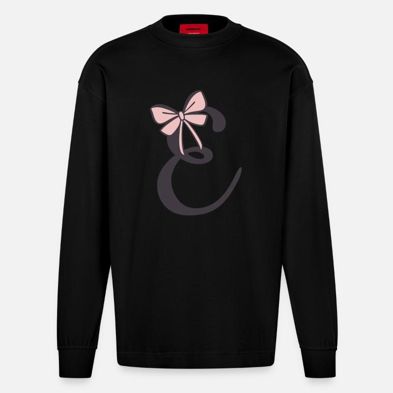 Anfangsbuchstabe E Schleifchen - Heavyweight Oversized Organic Langarmshirt Made in EU - SOLID BLACK