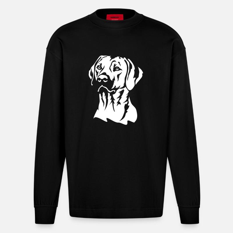 Rhodesian Ridgeback Head « Black Edition » - Manches longues bio épais oversize fabriqué en UE - SOLID BLACK