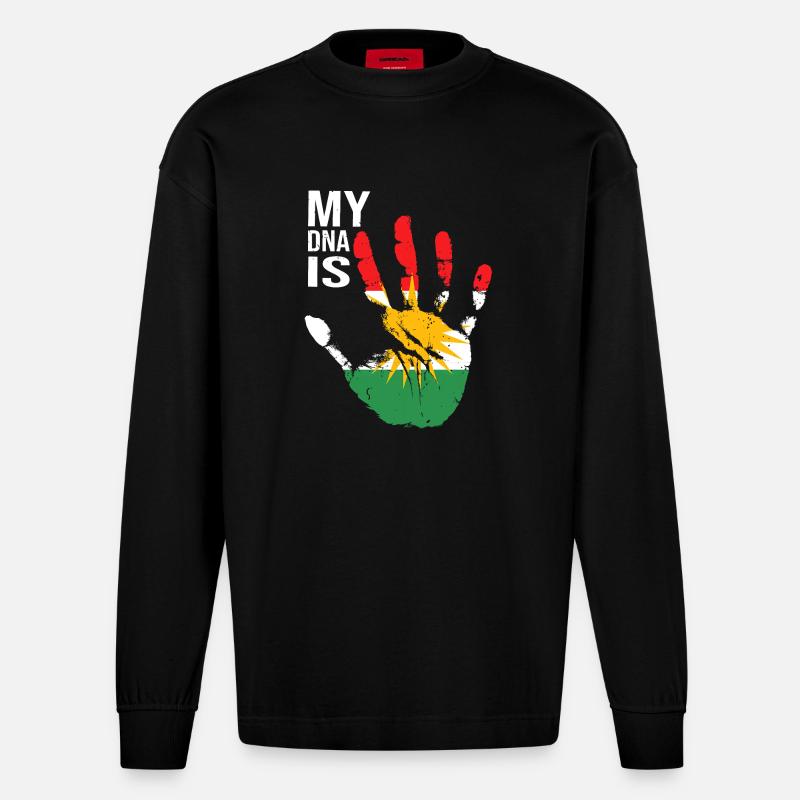 Kurdistan Kurden Handdesign mit Flagge - Heavyweight Oversized Organic Langarmshirt Made in EU - SOLID BLACK