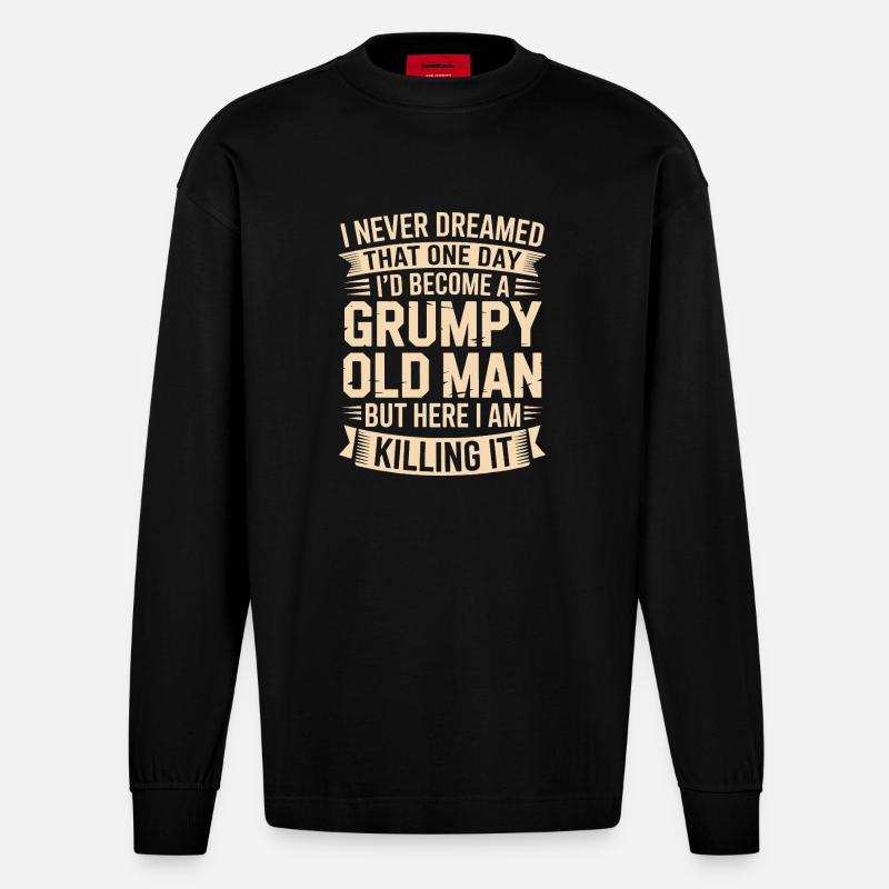 Grumpy Old Man Killing It - Manches longues bio épais oversize fabriqué en UE - SOLID BLACK