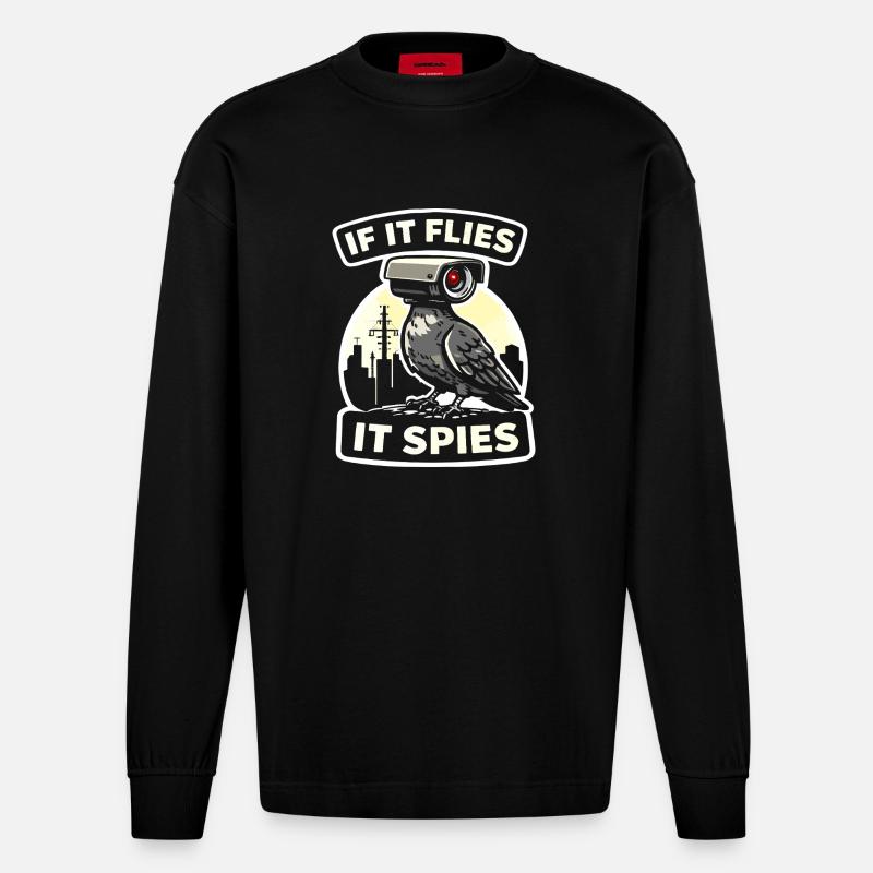 Rabe mit Kamera-Spion Design - Heavyweight Oversized Organic Langarmshirt Made in EU - SOLID BLACK