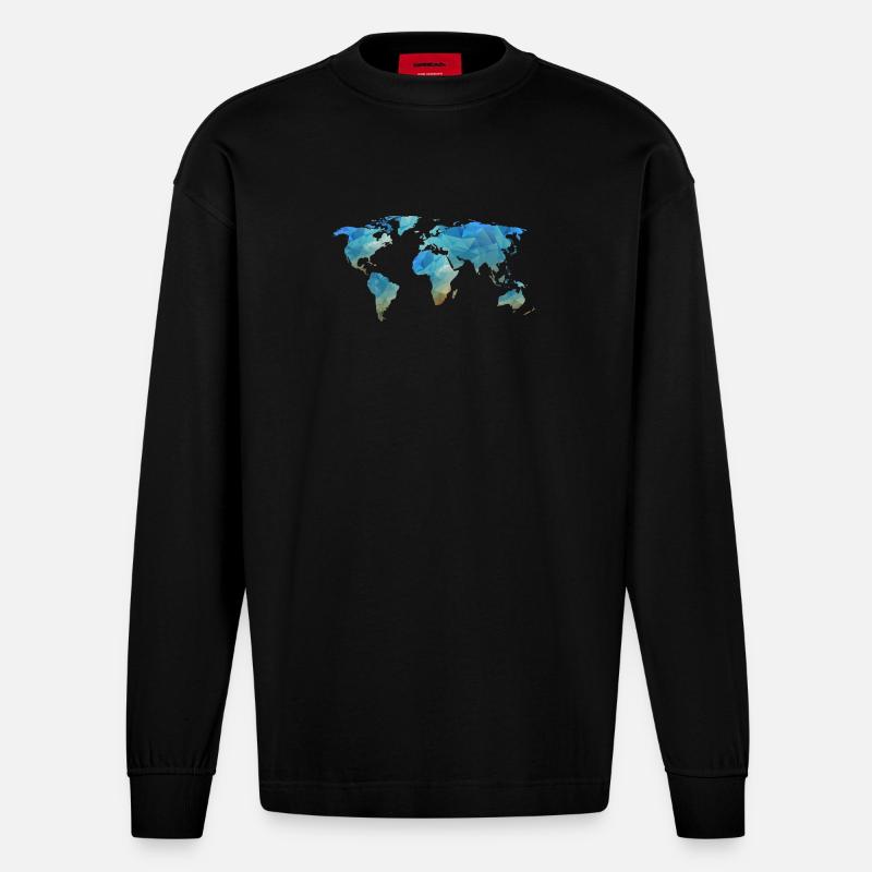 map transparent - Heavyweight Oversized Organic Langarmshirt Made in EU - SOLID BLACK