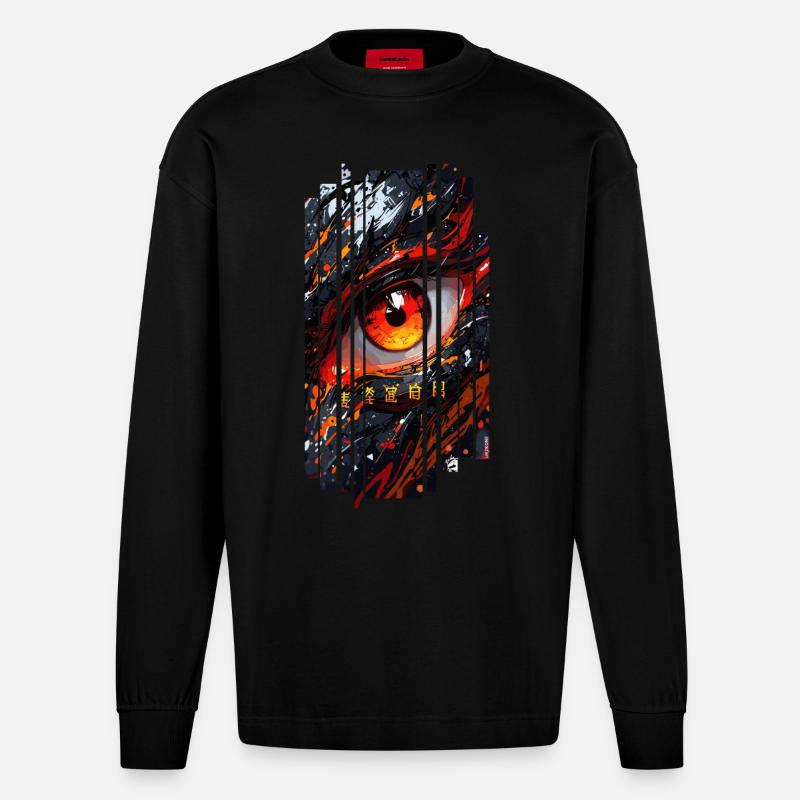 Cyborg Eyes Drachenmädchen - Heavyweight Oversized Organic Langarmshirt Made in EU - SOLID BLACK