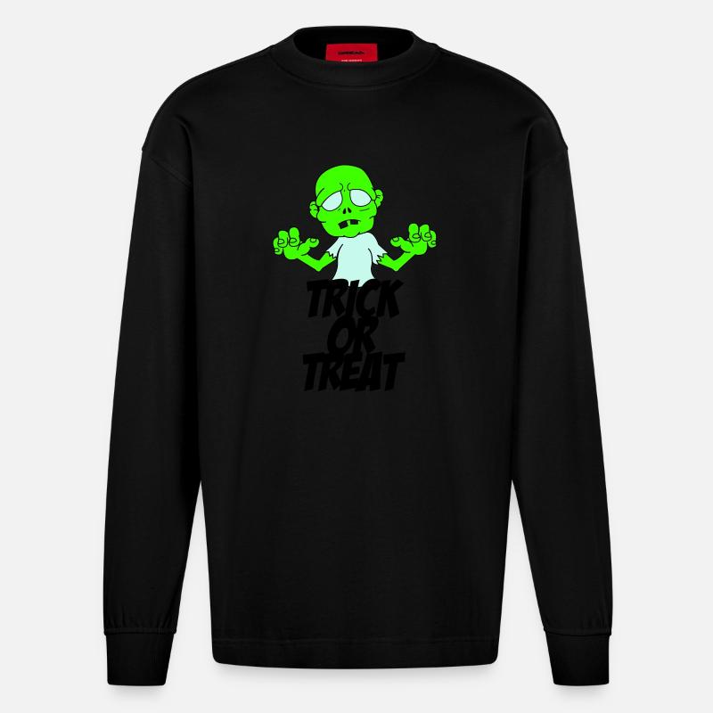 Zombie Trick or Treat - Manches longues bio épais oversize fabriqué en UE - SOLID BLACK