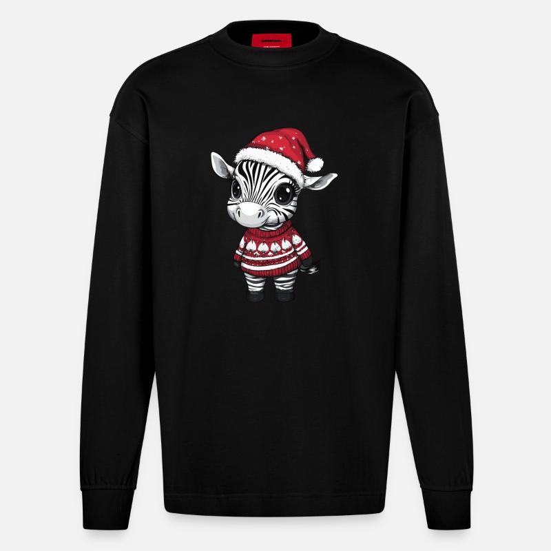 Bande dessinée de Noël zèbre - Manches longues bio épais oversize fabriqué en UE - SOLID BLACK