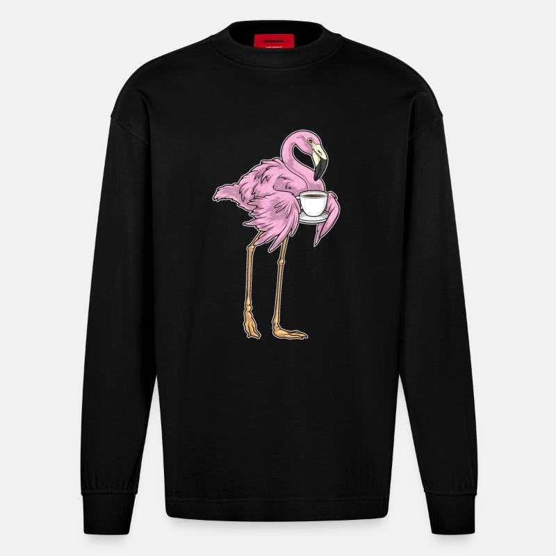 Flamingo Coffee Mug - Heavyweight Oversized Organic Longsleeve Shirt Made in EU - SOLID BLACK