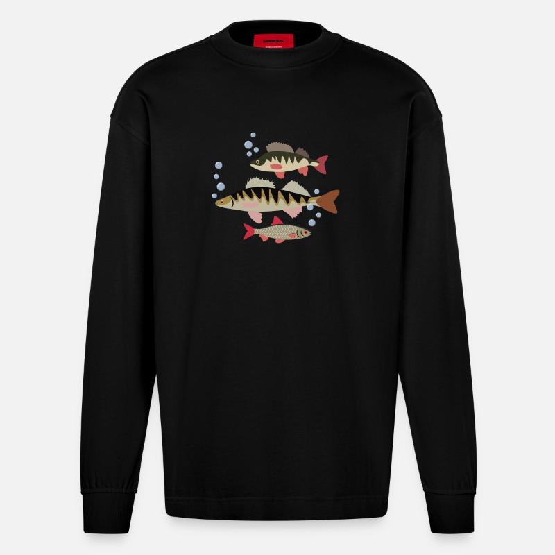 Fisch - Heavyweight Oversized Organic Langarmshirt Made in EU - SOLID BLACK