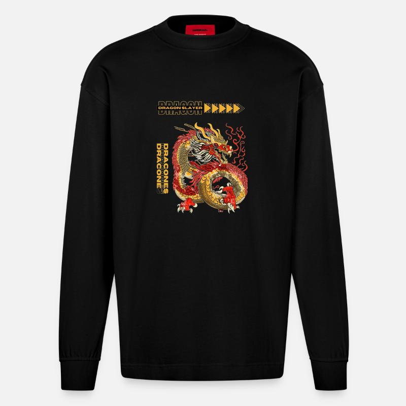 Tueur de dragons - Manches longues bio épais oversize fabriqué en UE - SOLID BLACK