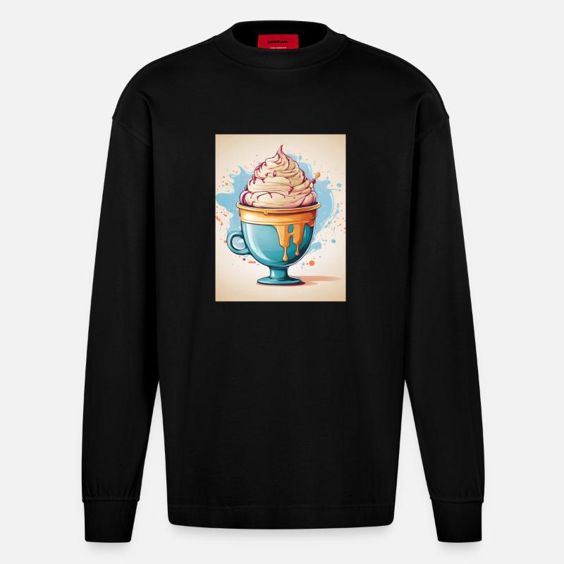 Eisbecher Sommer - Heavyweight Oversized Organic Langarmshirt Made in EU - SOLID BLACK
