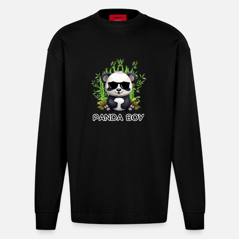 Panda Boy: Panda Design mit Brille - Heavyweight Oversized Organic Langarmshirt Made in EU - SOLID BLACK