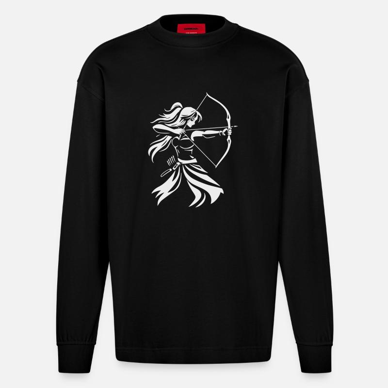 Archer Silhouette with Bow - Heavyweight Oversized Organic Longsleeve Shirt Made in EU - SOLID BLACK