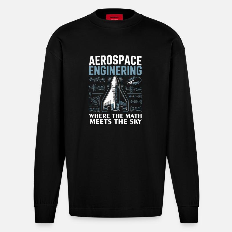 Aerospace Engineering Math Humor Design - Manches longues bio épais oversize fabriqué en UE - SOLID BLACK