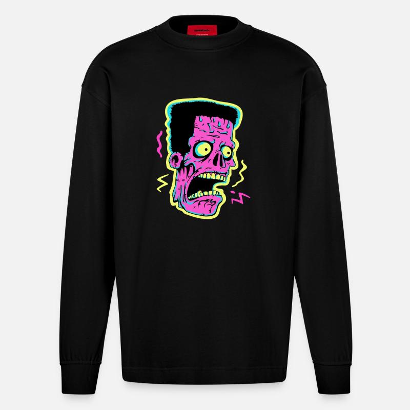 Neon Zombie Screamer Pop Art - Heavyweight Oversized Organic Langarmshirt Made in EU - SOLID BLACK