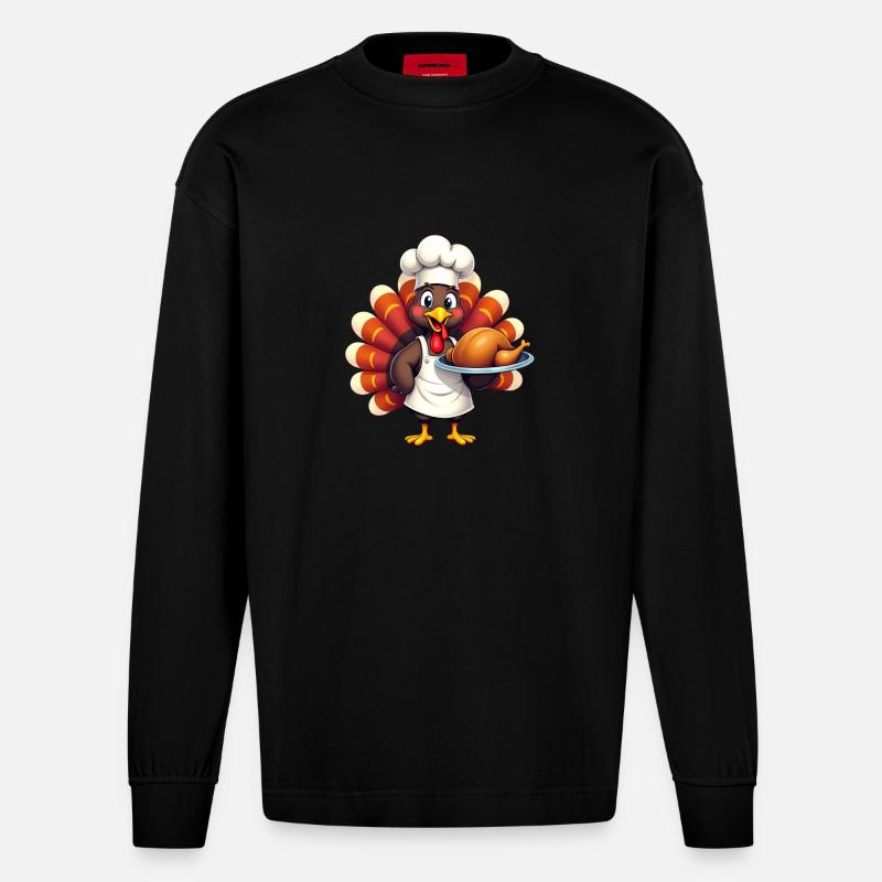 Cuisinier de dinde de Thanksgiving Thanksgiving - Manches longues bio épais oversize fabriqué en UE - SOLID BLACK