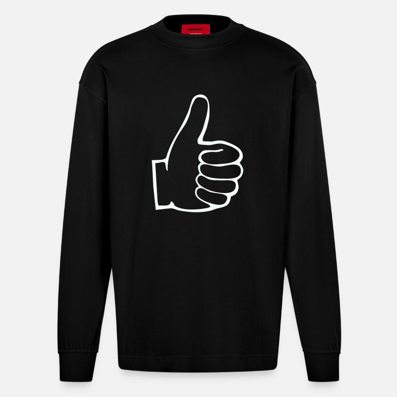 Plan du pouce levé - Manches longues bio épais oversize fabriqué en UE - SOLID BLACK