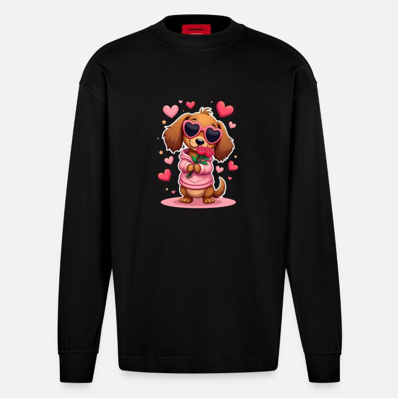 Dackel Dachshund Tekel - Heavyweight Oversized Organic Langarmshirt Made in EU - SOLID BLACK