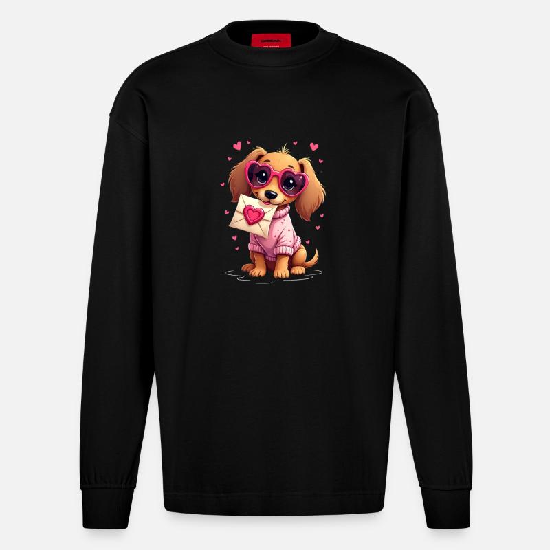 Dackel teckel teckel tekel - Manches longues bio épais oversize fabriqué en UE - SOLID BLACK