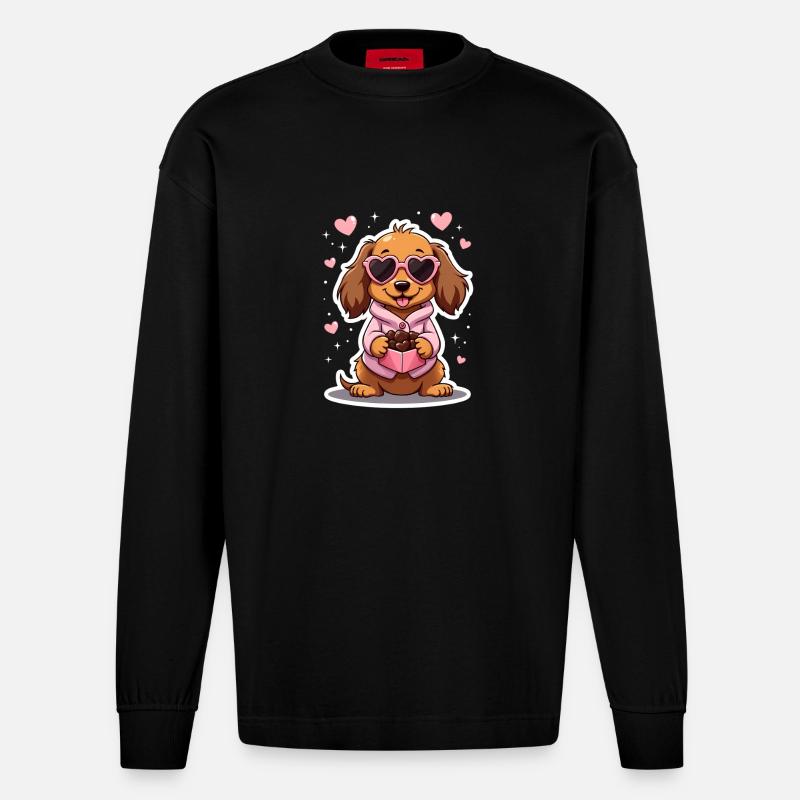 Dackel teckel teckel tekel - Manches longues bio épais oversize fabriqué en UE - SOLID BLACK