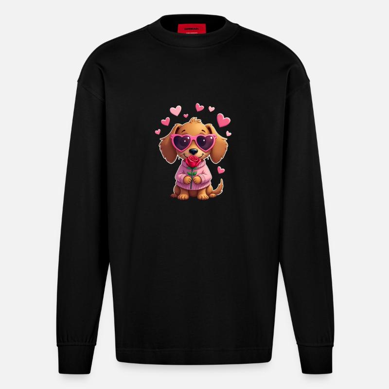 Dackel teckel teckel tekel - Manches longues bio épais oversize fabriqué en UE - SOLID BLACK