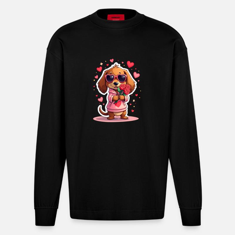 Dackel teckel teckel tekel - Manches longues bio épais oversize fabriqué en UE - SOLID BLACK