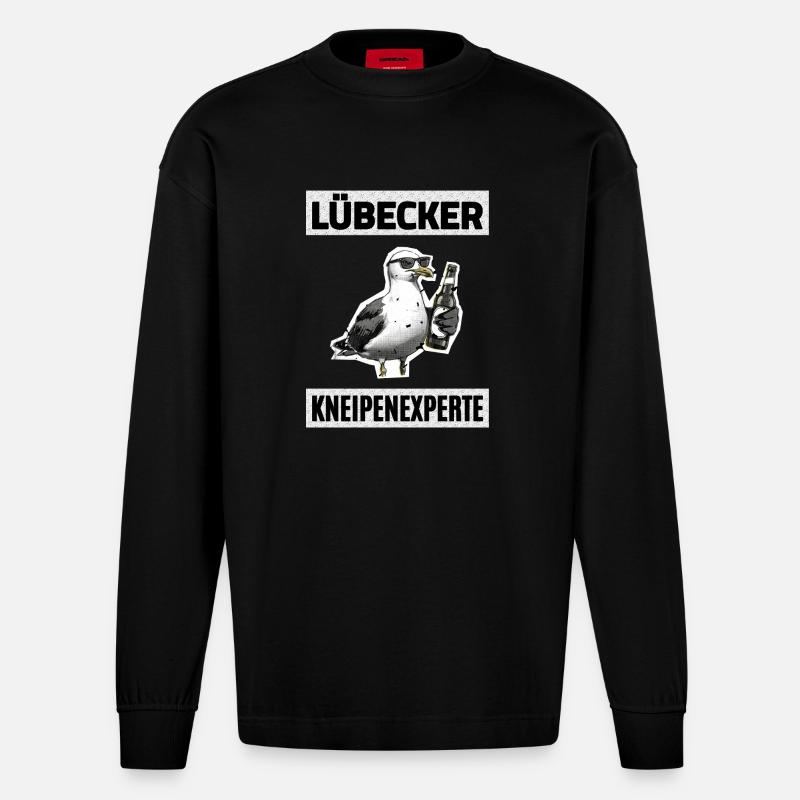 Lübecker Kneipen Experte - Heavyweight Oversized Organic Langarmshirt Made in EU - SOLID BLACK