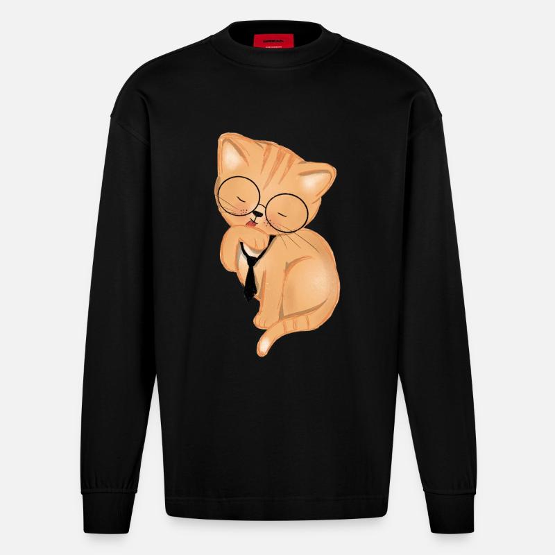 Chat de bureau avec cravate - Manches longues bio épais oversize fabriqué en UE - SOLID BLACK