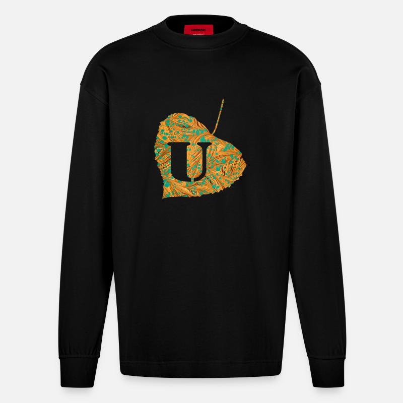 Feuille E 95 U - Manches longues bio épais oversize fabriqué en UE - SOLID BLACK
