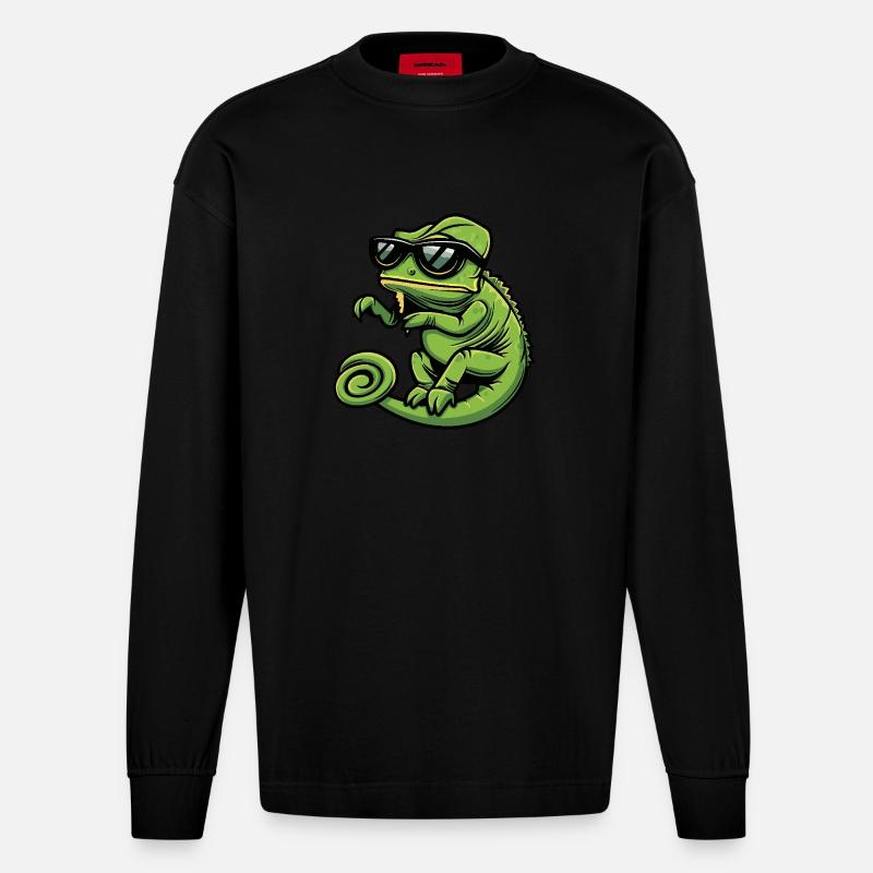 Caméléon Bande dessinée cool - Manches longues bio épais oversize fabriqué en UE - SOLID BLACK