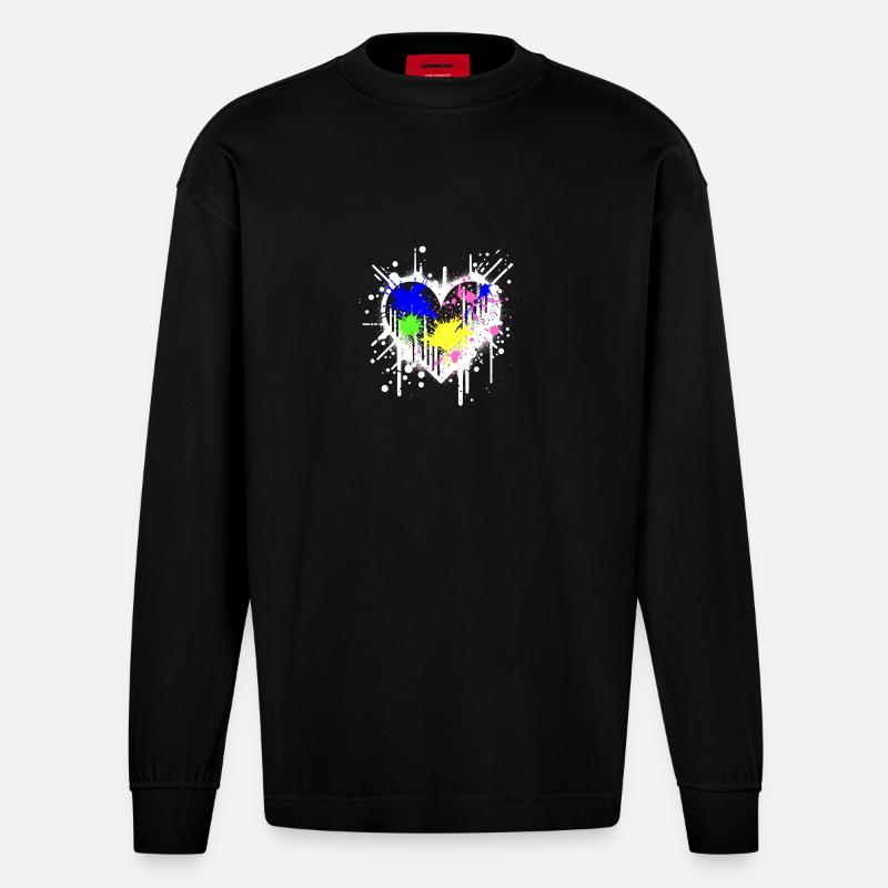 Graffiti-Herz - Heavyweight Oversized Organic Langarmshirt Made in EU - SOLID BLACK