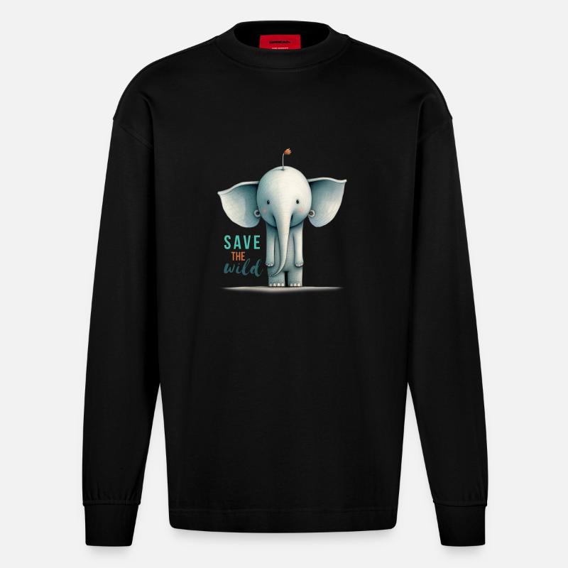 Save the wild !! - Heavyweight Oversized Organic Langarmshirt Made in EU - SOLID BLACK