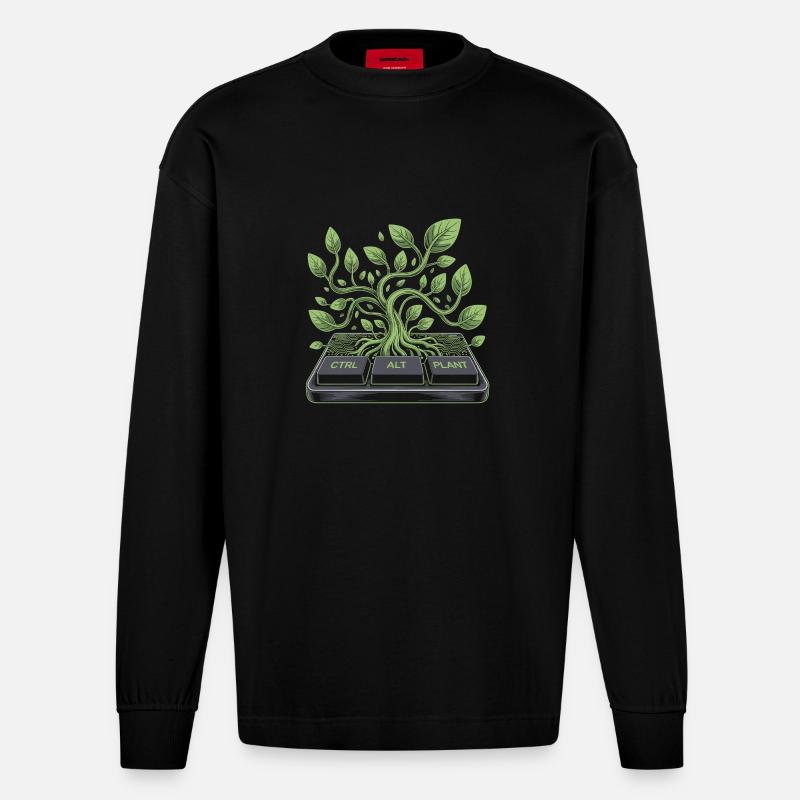 ctrl alt plant garden design - Heavyweight Oversized Organic Longsleeve Shirt Made in EU - SOLID BLACK