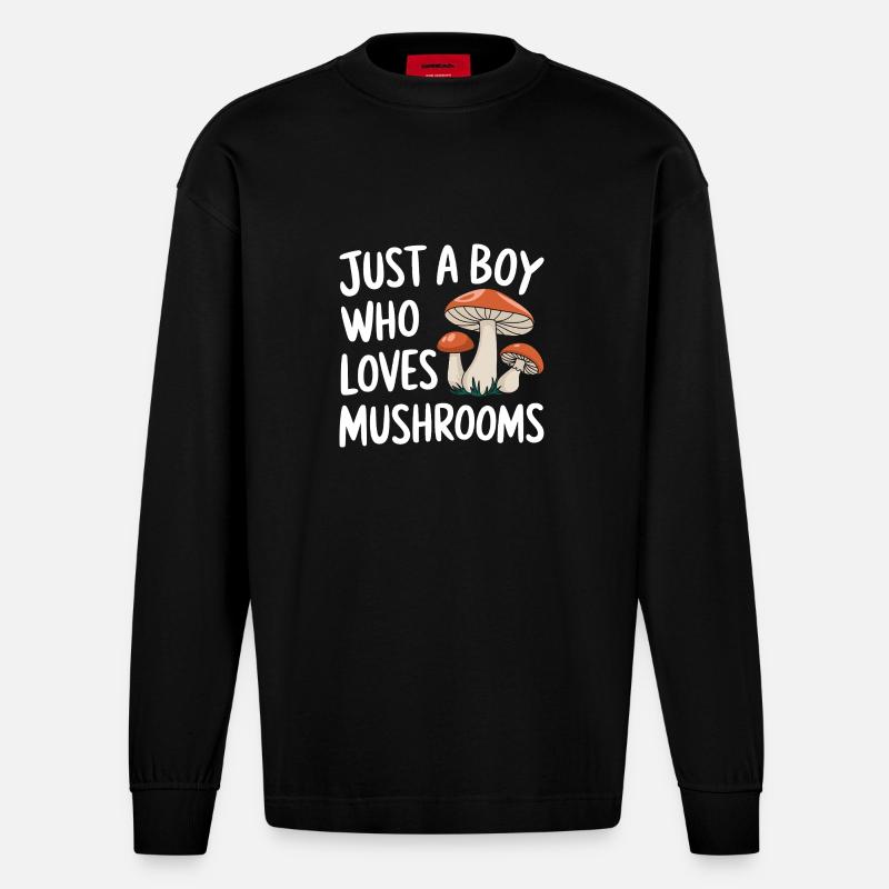 Champignons Champignons Champignon Champignon - Manches longues bio épais oversize fabriqué en UE - SOLID BLACK