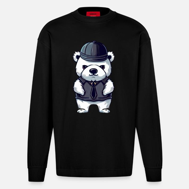 Cooler Gangster Eisbär - Heavyweight Oversized Organic Langarmshirt Made in EU - SOLID BLACK