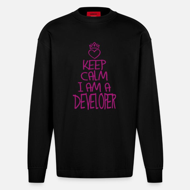 Keep Calm Softwareentwickler cool Geschenk - Heavyweight Oversized Organic Langarmshirt Made in EU - SOLID BLACK