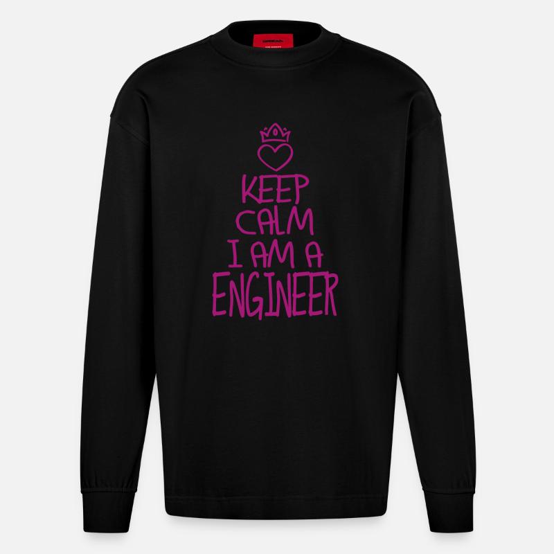 Keep Calm Engineer cool gift - Heavyweight Oversized Organic Longsleeve Shirt Made in EU - SOLID BLACK