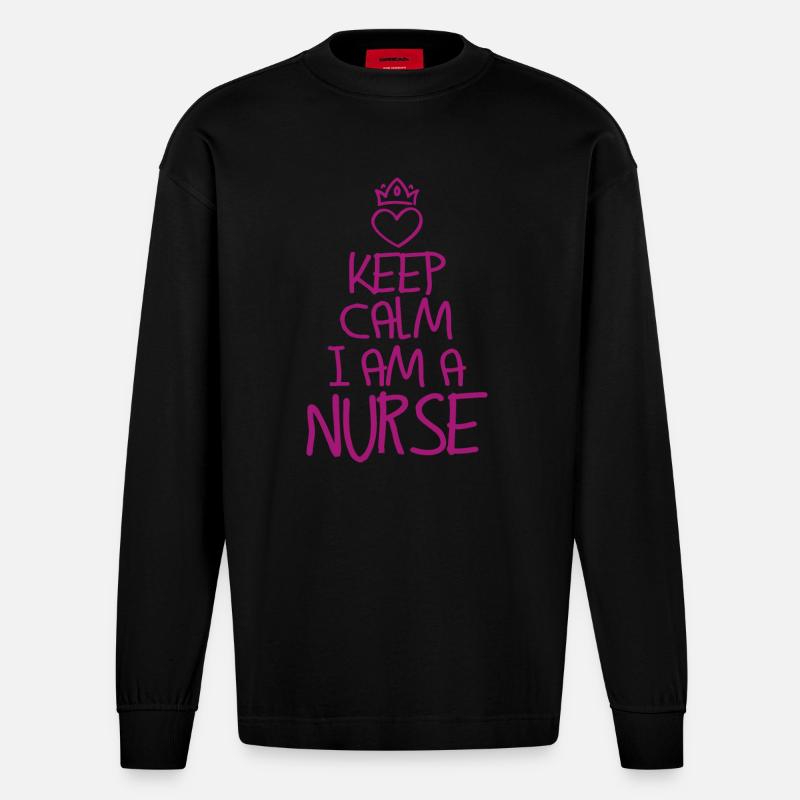 Keep Calm Krankenschwester - Heavyweight Oversized Organic Langarmshirt Made in EU - SOLID BLACK