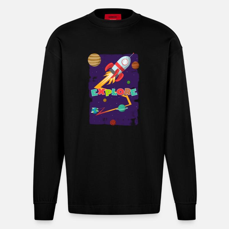 Let's go explore - Heavyweight Oversized Organic Langarmshirt Made in EU - SOLID BLACK