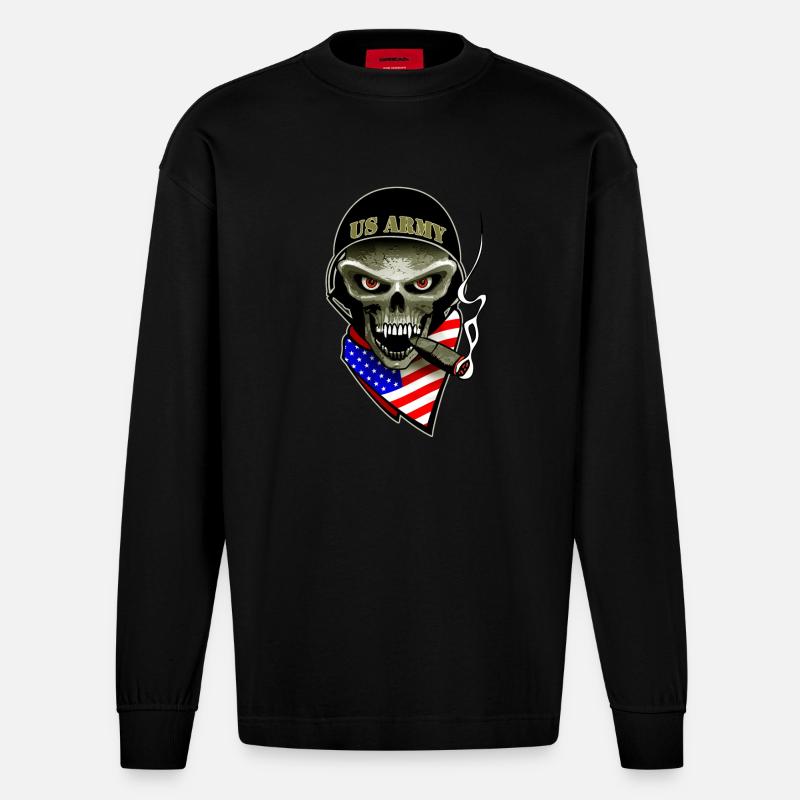 us army Schädel - Heavyweight Oversized Organic Langarmshirt Made in EU - SOLID BLACK
