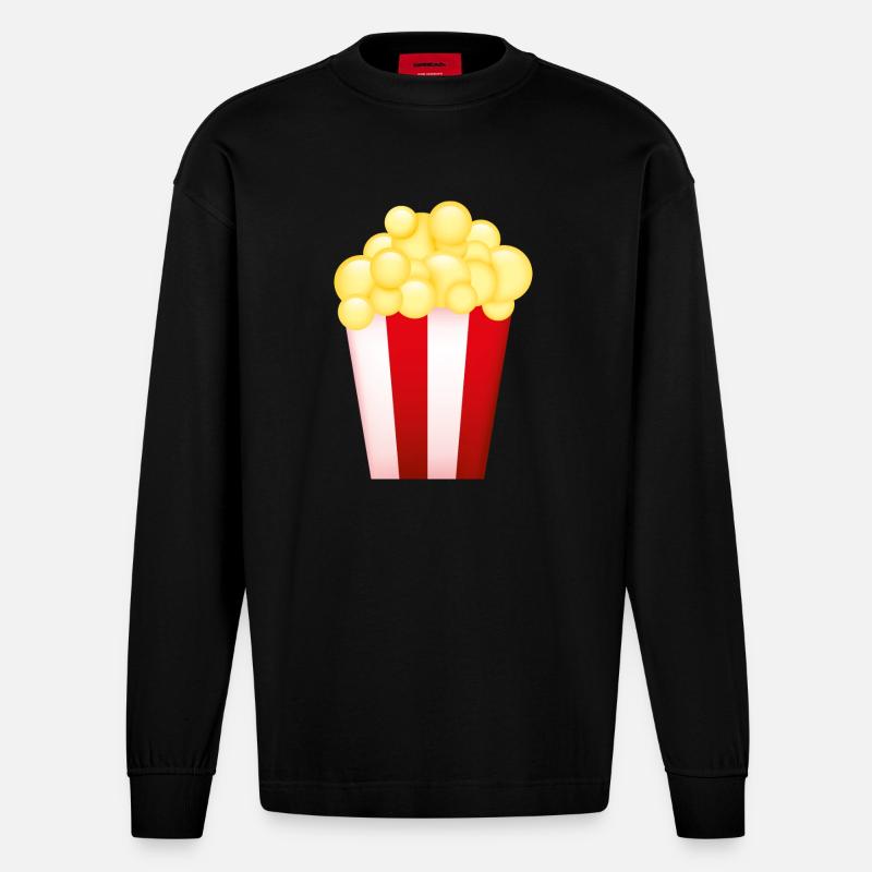 Smiley Popcorn - Heavyweight Oversized Organic Langarmshirt Made in EU - SOLID BLACK